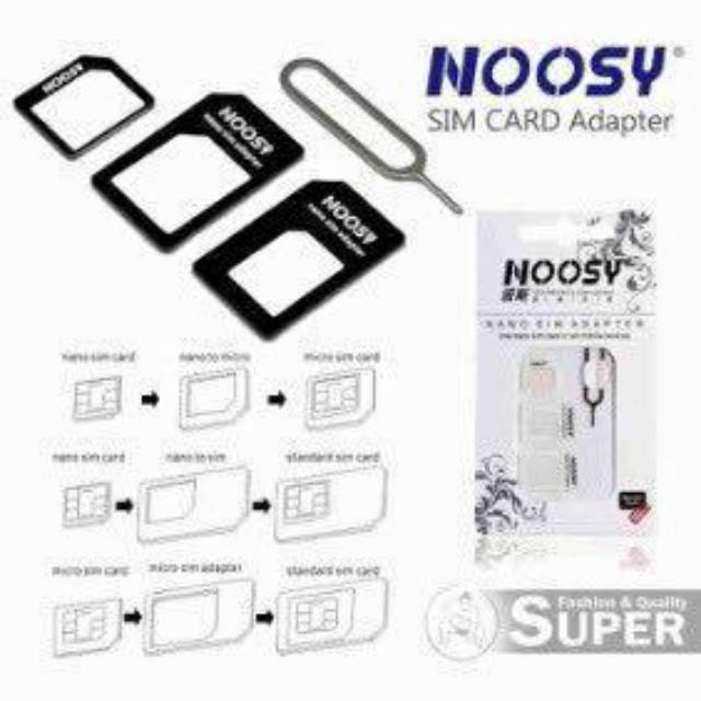 Noosy Sim Card Adapter + Jarum Sim Tray Dudukan Kartu Telepon Standard Micro Nano Sim Card Tray 3in1