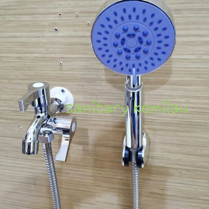 PAKET Hand shower Bonus Kran Cabang - Keran Double Bagus