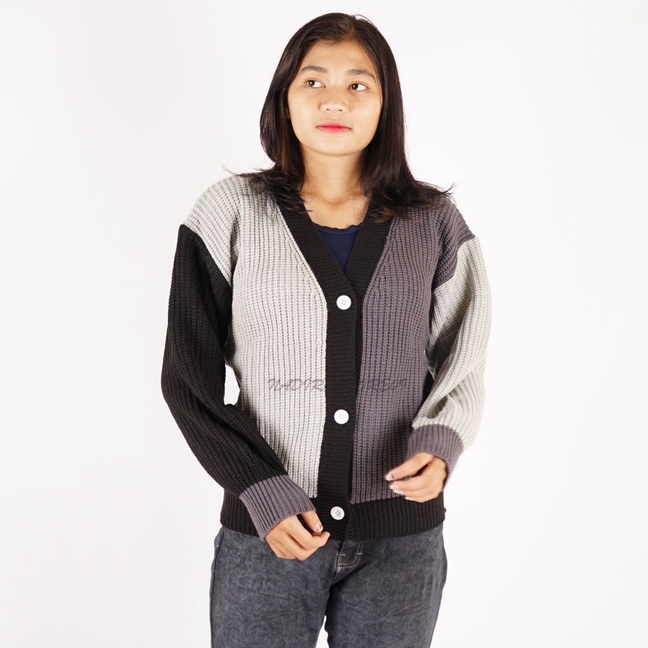 CARDIGAN RAJUT COMBINATION HITAM PREMIUM