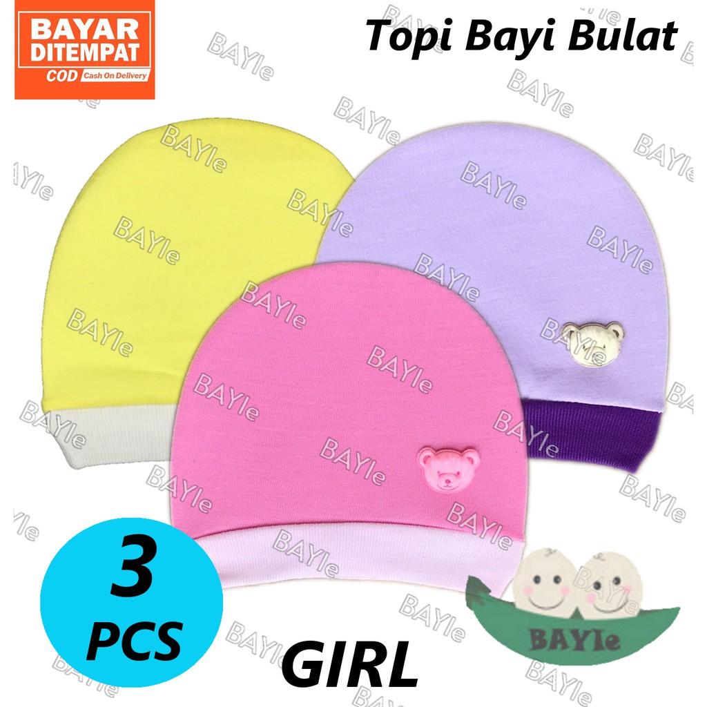 BAYIe - 3 PCS Topi Bayi / Anak model BULAT POLOS WARNA