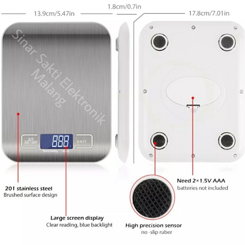 Timbangan Dapur Digital Kue Kopi Stainless 5kg 5 kg Kitchen Scale 1g 1 Gram Akurat Stenlis Steel