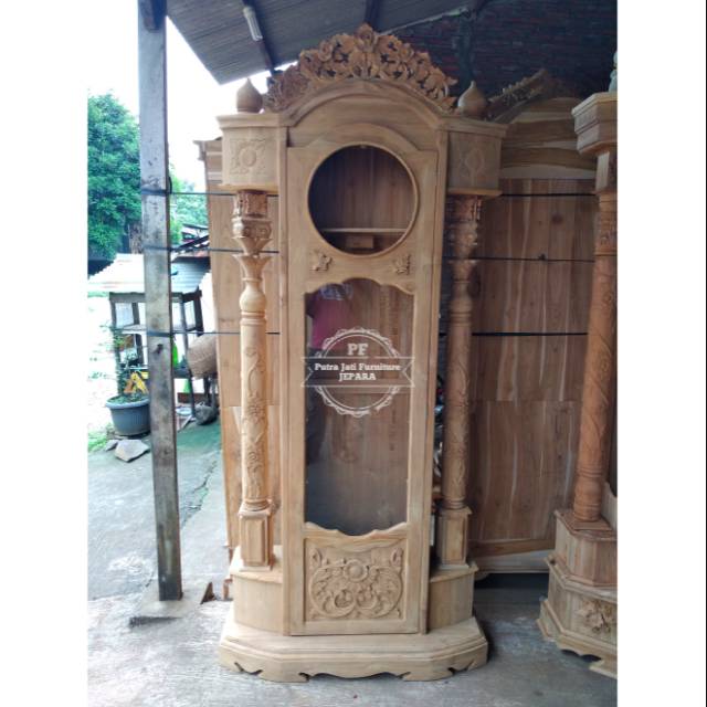 Lemari Jam Hias Besar, Jam Pajangan Ukir Jepara, Almari Jam Pajangan Jati Bisa Bunyi