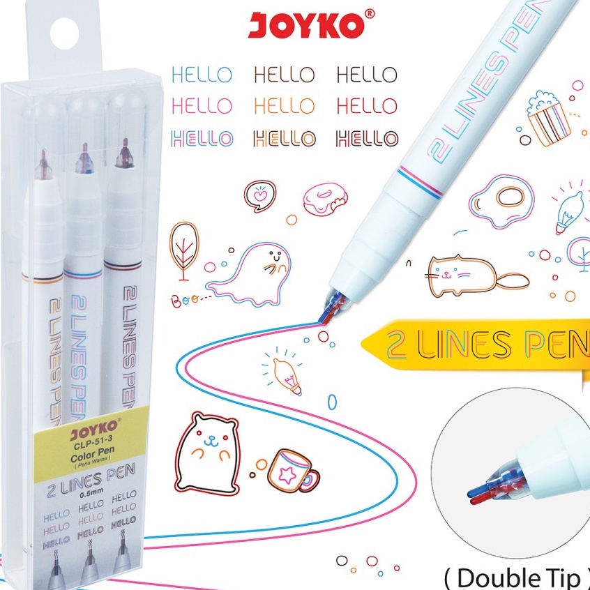 

Pulpen Warna Joyko CLP-51-3 Color 2 Lines 0.5 mm / Color Pen / Joyko / 2 Lines Pen
