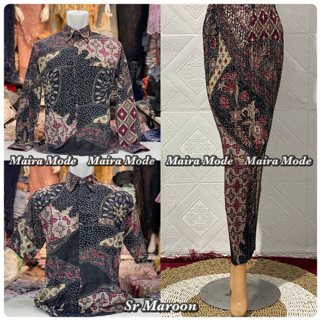 Couple batik kemeja dan rok plisket / set rok plisket dan kemeja batik / motif  SR