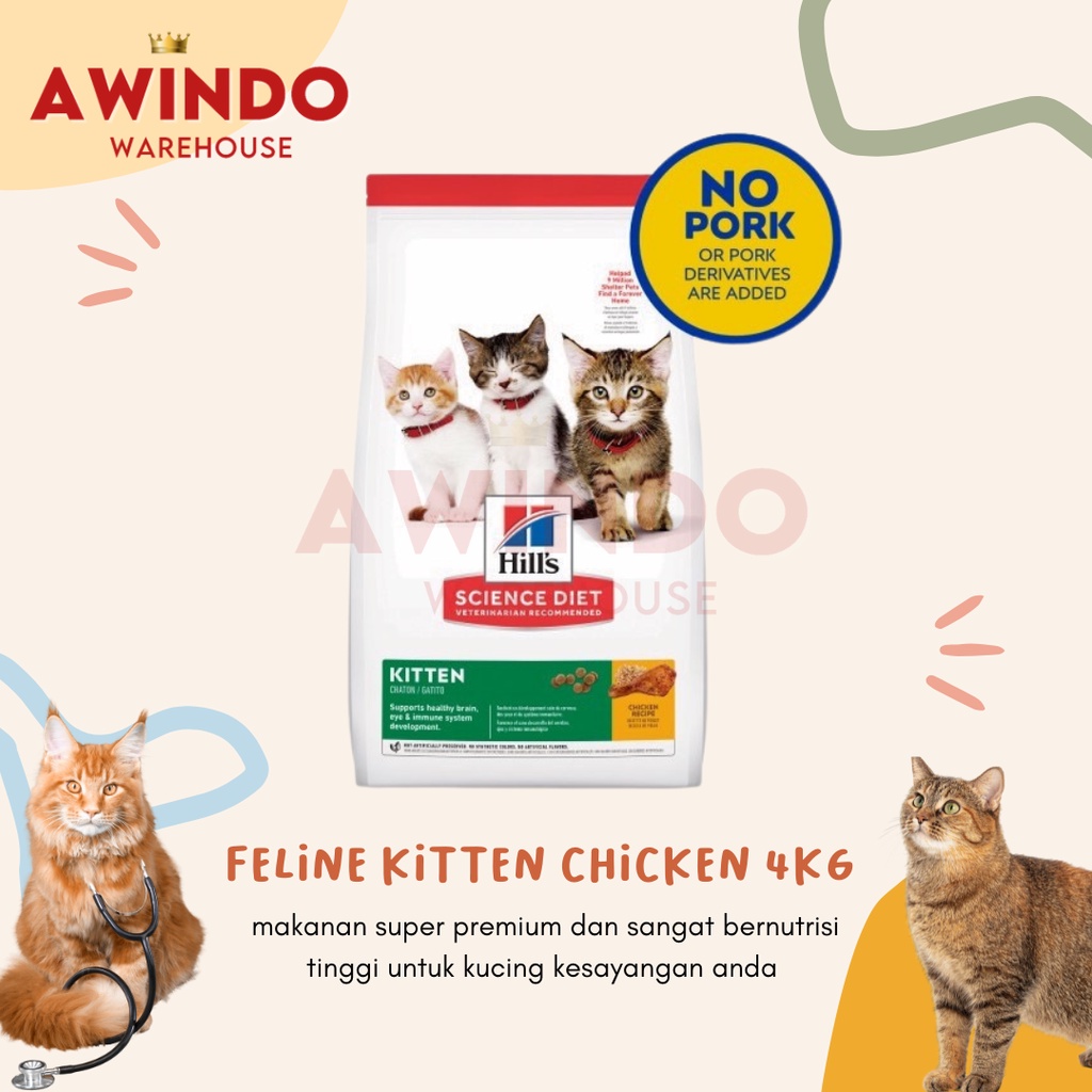 HILLS SCIENCE DIET FELINE CHICKEN KITTEN 4KG - Makanan Premium Anak Kucing Kitten Cat Food 4 Kg