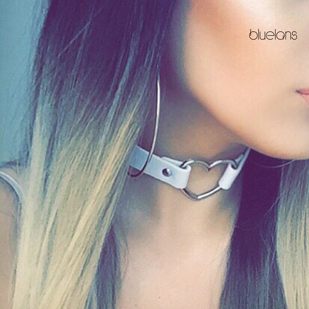 Bluelans Necklace Short Adjustable Punk Style Faux Leather Heart Unisex Collar Choker Bar