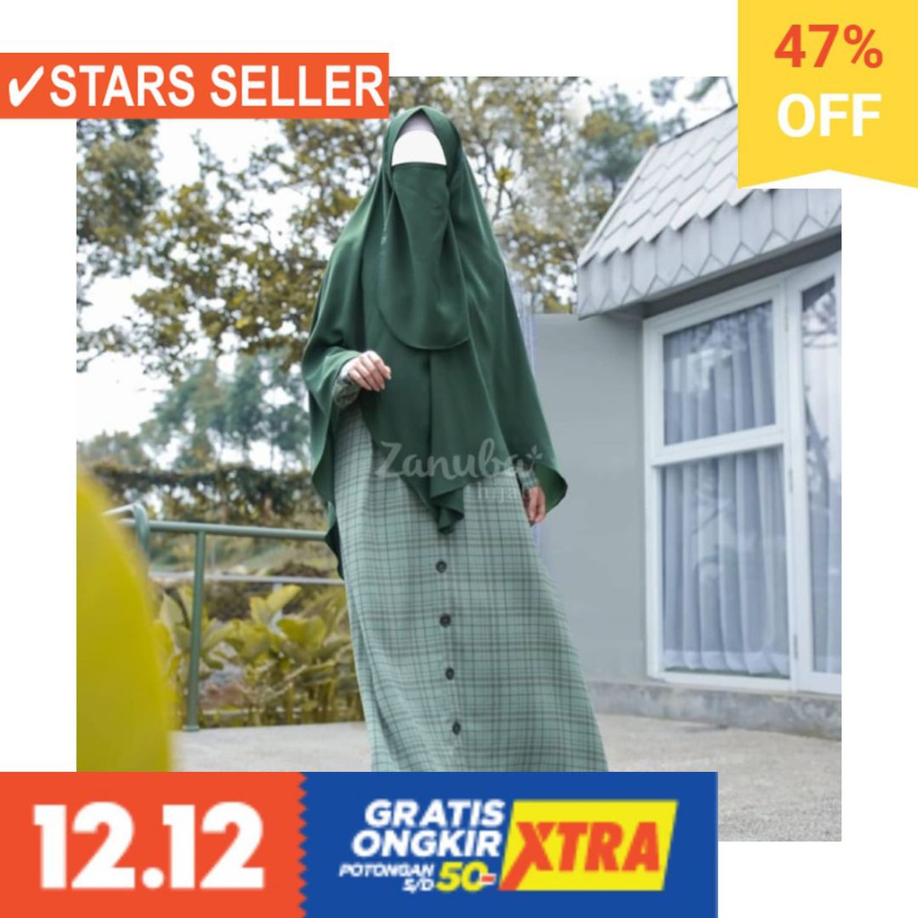BAJU LEBARAN PAKAIAN MUSLIMAH SYARI BERGO BALOTELI / Gamis Tartan Button set zanuba hijab