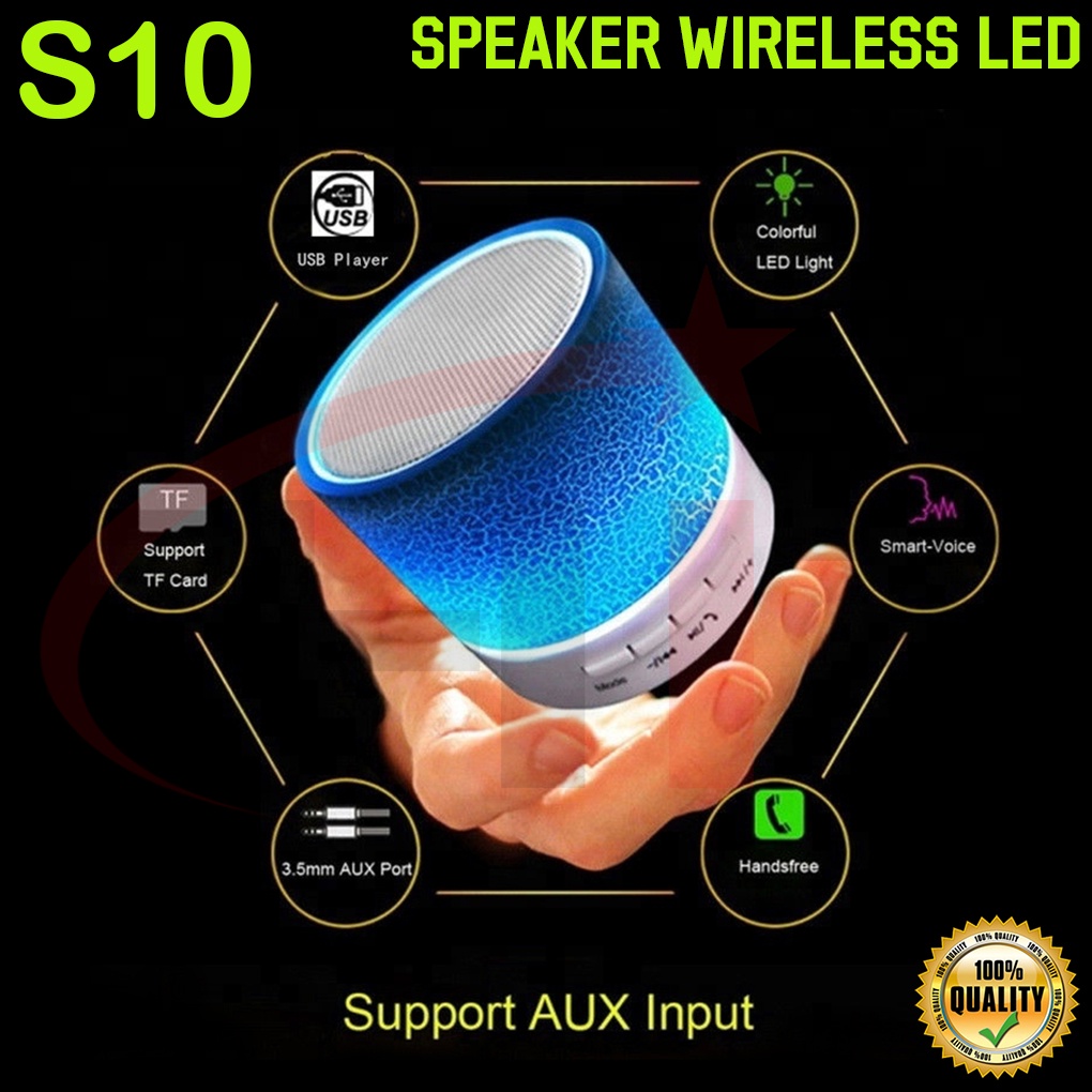 Speaker Bluetooth Model Retak Portable Speker LED S10 Lampu Disco