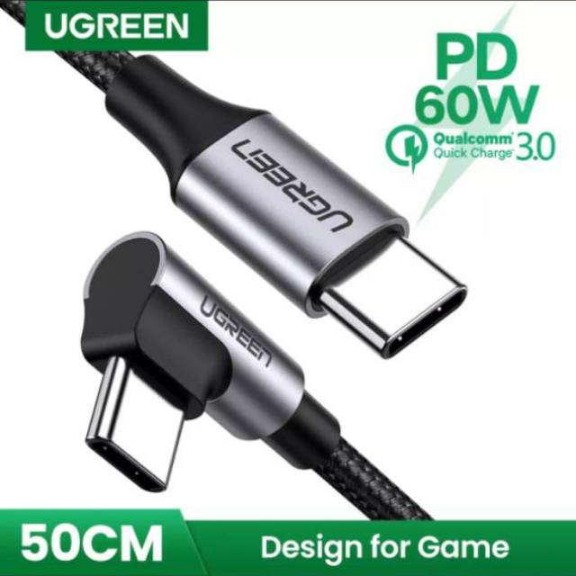 Ugreen Kabel Charger 3A Usb Type c To Usb Type C Siku Elbow  PD 60w Quick Charging