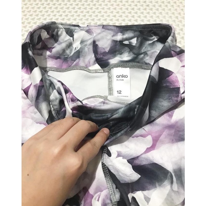 TERBAIK ANKO pocket sport legging (white lilac grey motif)