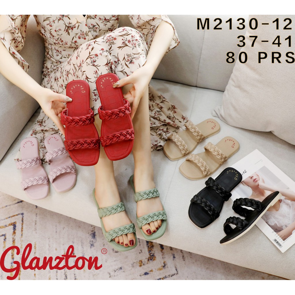 Ready 7.7 DISKON Sandal Wanita 2 Ban Bahan Jelly empuk 2130-12 Glanzton