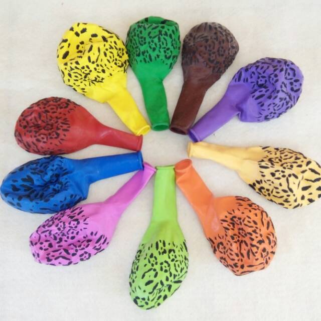 Balon latex print macan / leopard / hewan / mix warna