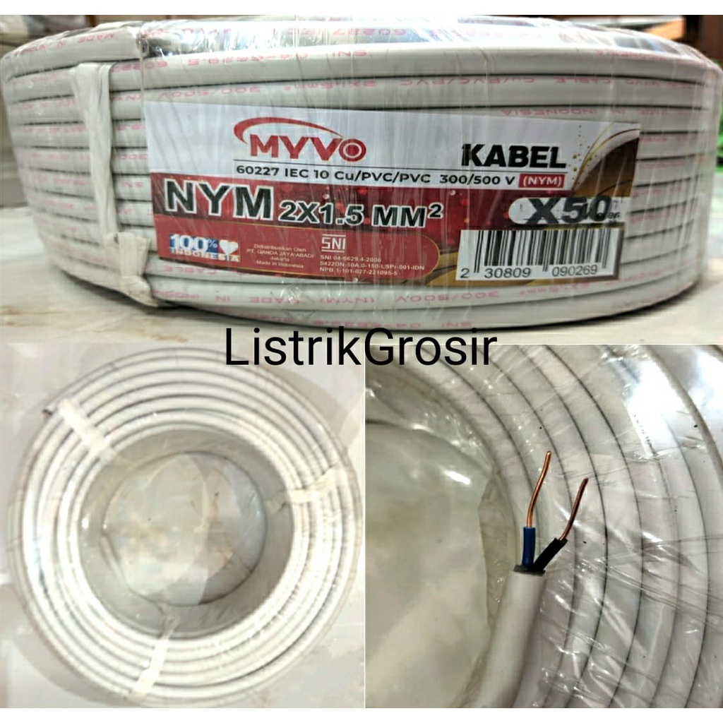 Kabel Listrik Kawat Engkel Tembaga Orenchi Nym 2x1.5 2x1,5 3x1,5 3X1.5 50Y Standard SNI PLN