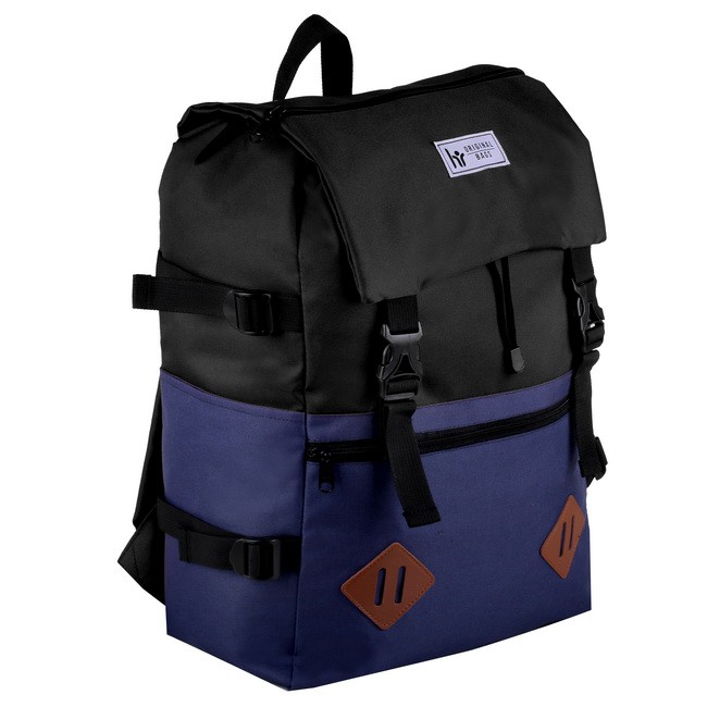 Tas Ransel Cowok / Tas Kuliah / Tas Distro HR Bag [Black + Navy]