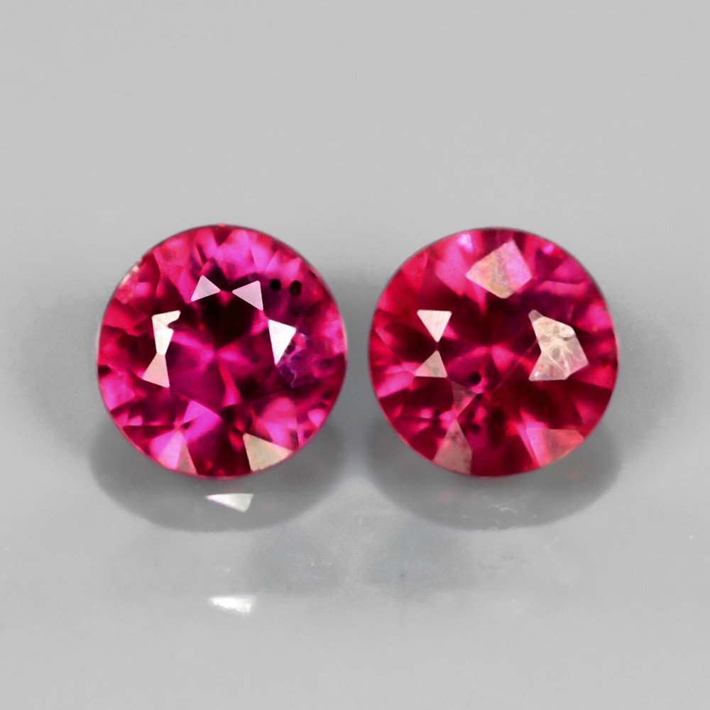 Matching Pair 2Pcs/0.34Ct tcw 3.5mm Round Natural Unheated Untreated Fiery Pinkish Red RUBY RB090