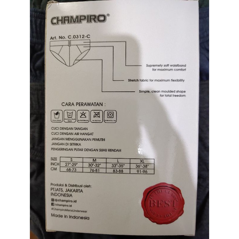 CELANA DALAM CHAMPIRO ISI 3 / CD CHAMPIRO PRIA DEWASA 0312 / CD CHAMPIRO /  CHAMPIRO / 1 PACK 3 PC