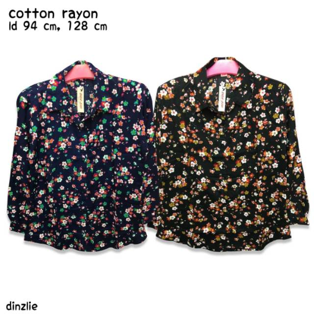 KEMEJA RAYON WANITA MOTIF BUNGA KECIL ADEM  DAN JATUH