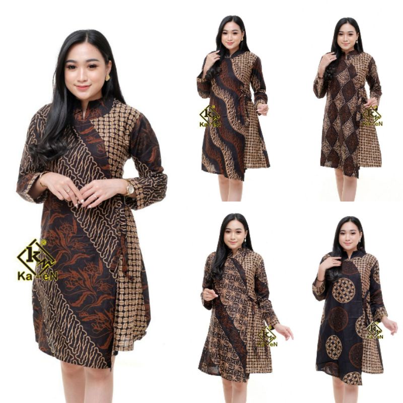 Baju Batik Wanita Modern Atasan Batik Kerja Wanita Lengan Panjang Tunik Batik Kantor Blouse Batik Seragam Batik M L XL XXL