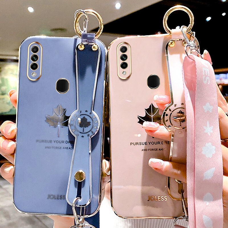 Case Motif Daun Maple Dengan lanyard Untuk OPPO A31 2020