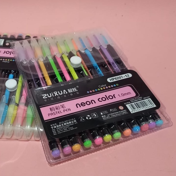 Pulpen Gel Neon Warna Warni (12 pcs)