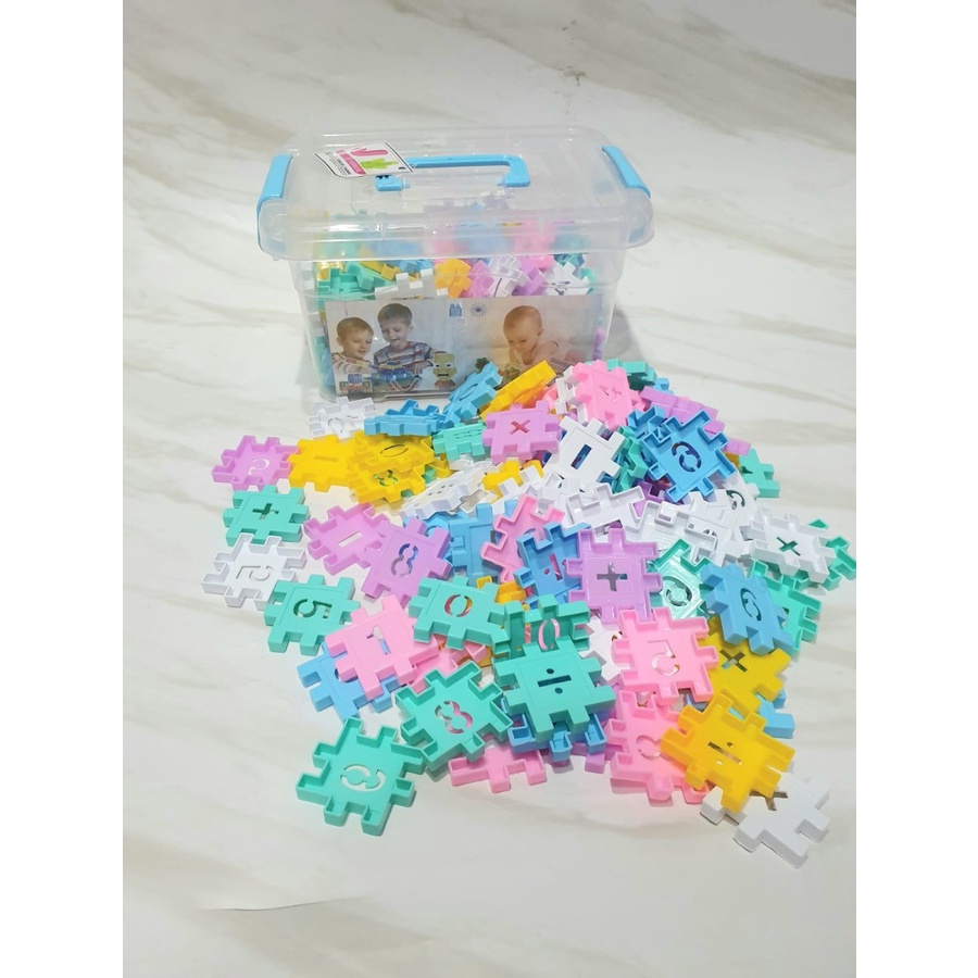 Mainan Edukasi  Anak Block Susun Kotak Angka Puzzle Block Matematika Berhitung Box  isi 160 pcs