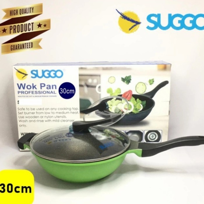 Panci SUGGO Wok Pan 30 Cm + Tutup Kaca & Anti Lengket