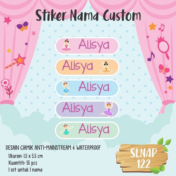 

Diskon sticker label nama anak perempuan kartun girl balet balerina SLNAP-122 Murah