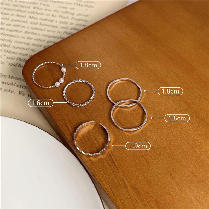 5pcs / Set Cincin Jari Telunjuk Simple Desain Gelombang Hias Mutiara