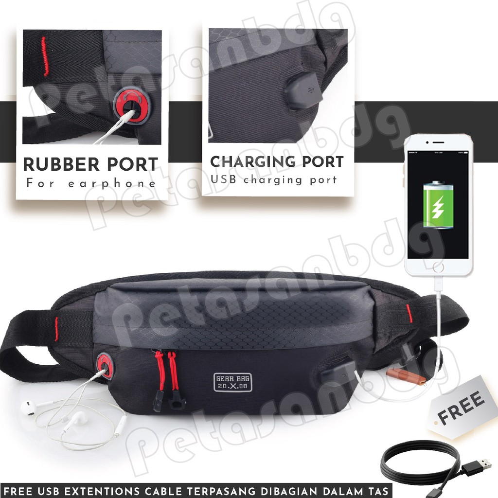 PTS - Tas Selempang Pria Laki Waist Bag Gear Bag 13109 PORT + FREE USB EXTENTIONS CABLE