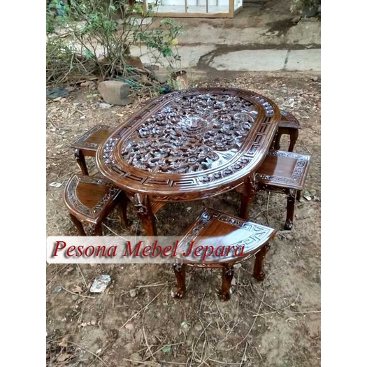 Jual Meja Oshin Motif Ukiran Kembang Bunga Seribu Kayu Jati Pesona Mebel Jepara Shopee Indonesia