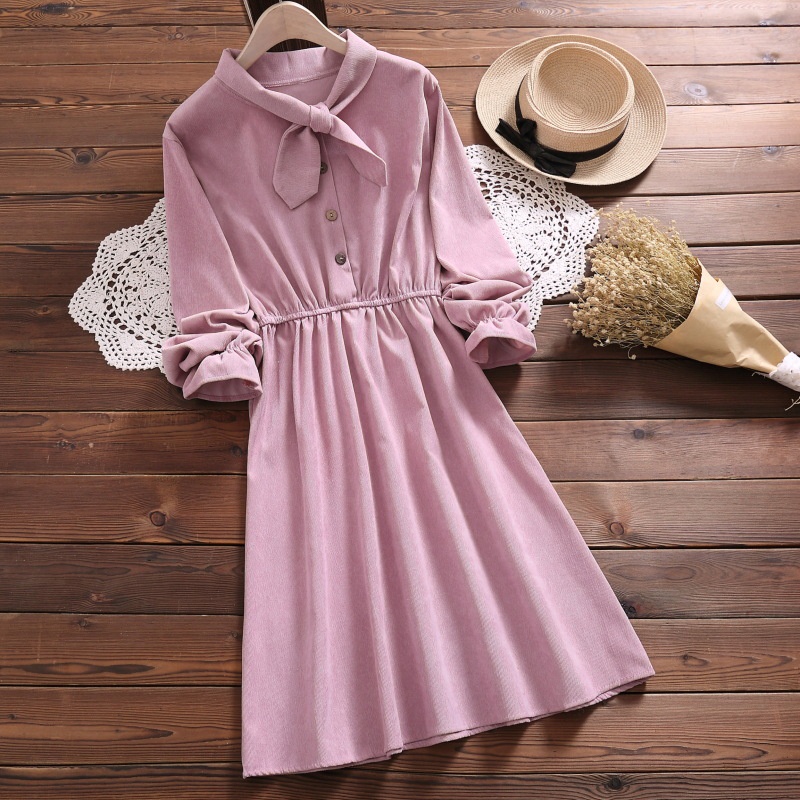 MR-95 dress terusan wanita corduroy lengan panjang dress high quality korea jepang