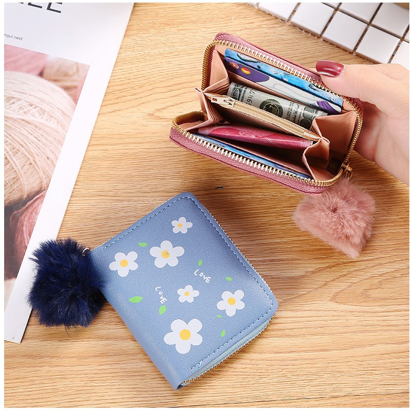 GO! DL382 Dompet Wanita Kecil Motif Bunga Daisy Dompet Kecil Wanita import gantungan bulu cod