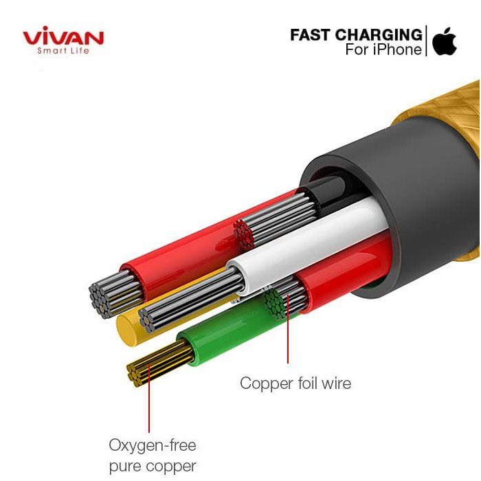 Kabel Data Vivan For Iphone BWL100  Lightning 2.4A 1M Cable Data Design Gold