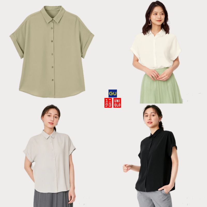 GU/UNIQLO AIRY SHIRT SHORT SLEVEES - blouse/kemeja lengan pendek