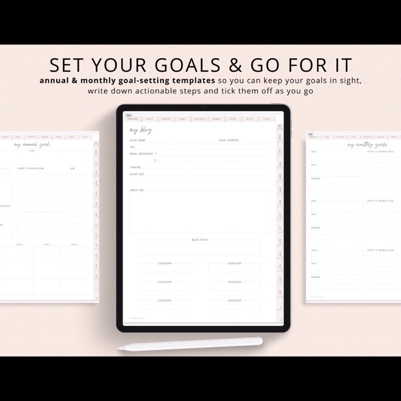 Digital Journal &amp; Planner - Blogger Content Media Kit for Goodnotes, Notability, Xodo, (Full Page Hyperlinked)