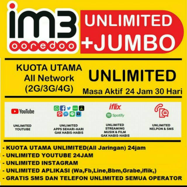 Kartu perdana IM3 unlimited JUMBO