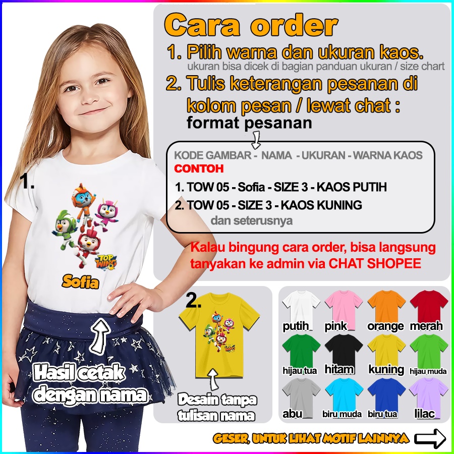 [FREE NAMA!!] Baju Kaos ANAK DAN DEWASA TOP WING BANYAK MOTIF