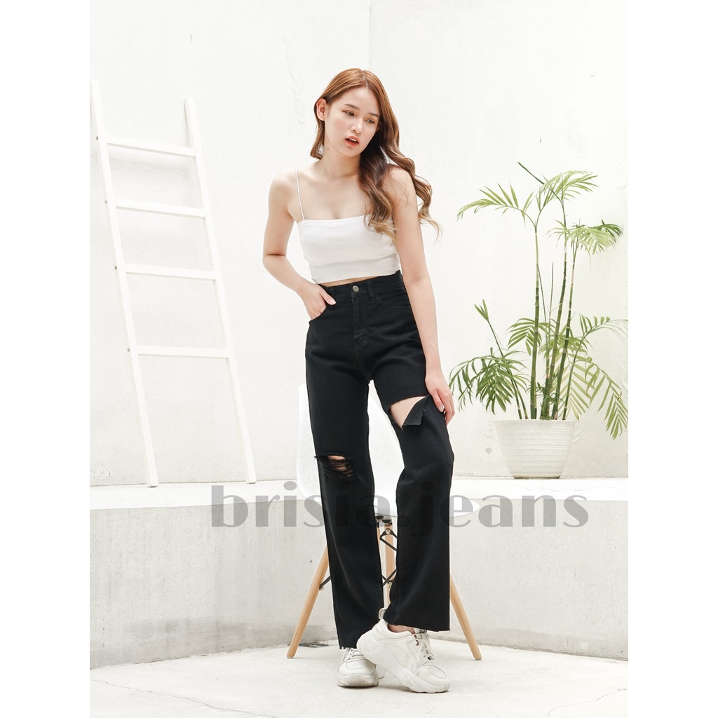 [SIZE 27-30] DAMI Ripped Boyfriend Jeans  - Black / Bigsize Boyfriend Jeans