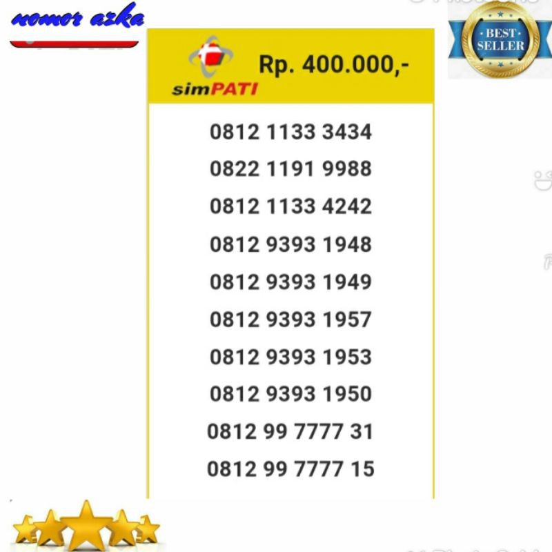 Nomer Cantik Simpati Tengah Kuartet 7777 0812 99 7777 32 Rapih Bsm02