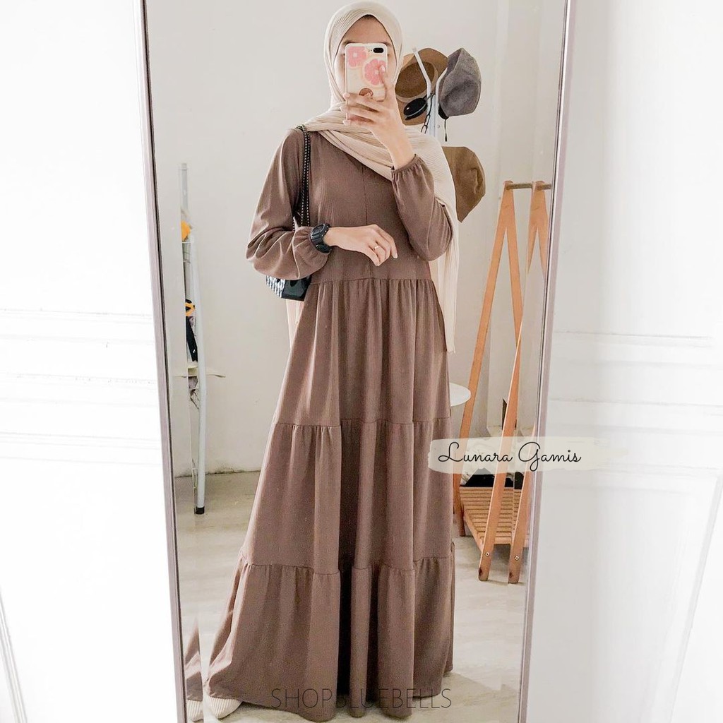 Lunara Maxy / Gamis Muslim Dropknit Susun Grosir Seragam Pengajian-Lunara - Latte