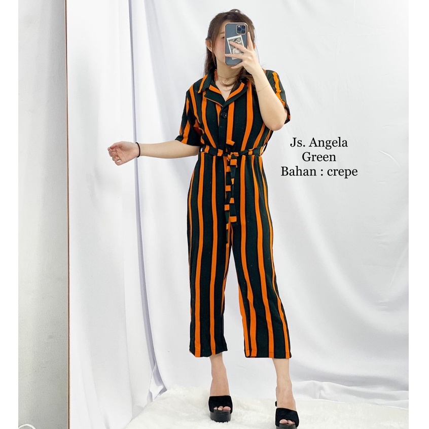 HOPYLOVY Jumpsuit Wanita Lengan Pendek Bahan Moscrepe Angela