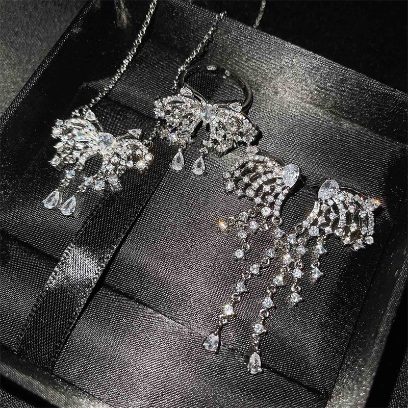 Set Perhiasan Kalung Anting Gelang Dan Cincin Bahan S925 Silver Rose Gold