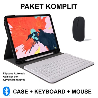 PAKET SUPER LENGKAP Samsung Galaxy Tab S6 Lite | S7 | S7+ | S8 | S8+ Keyboard + Sarung + Mouse Bluetooth Book Case