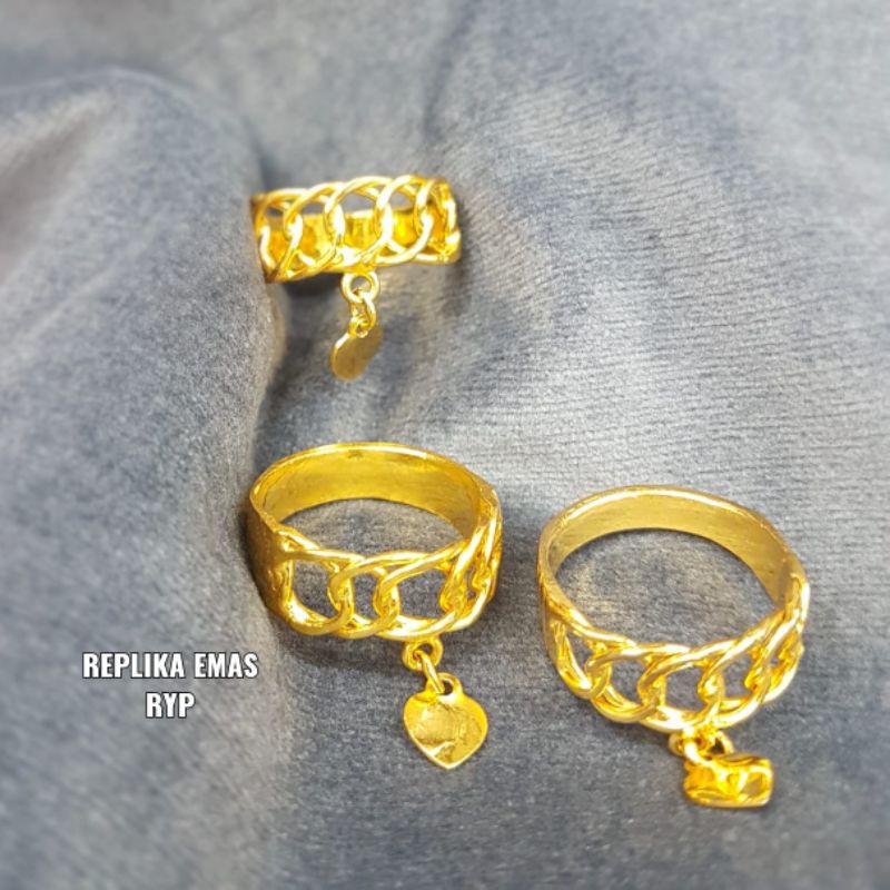 Cincin replika mas 24k setengah rantai +love (london) dan cinci lapis kristal import mas palsu rasa asli