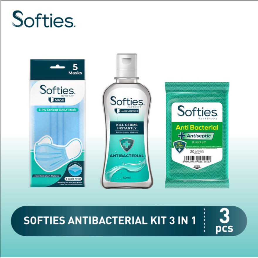 PROMO Paket Softies Masker Softies + Antibacterial Tisu Softies + Hand Sanitizer Softies