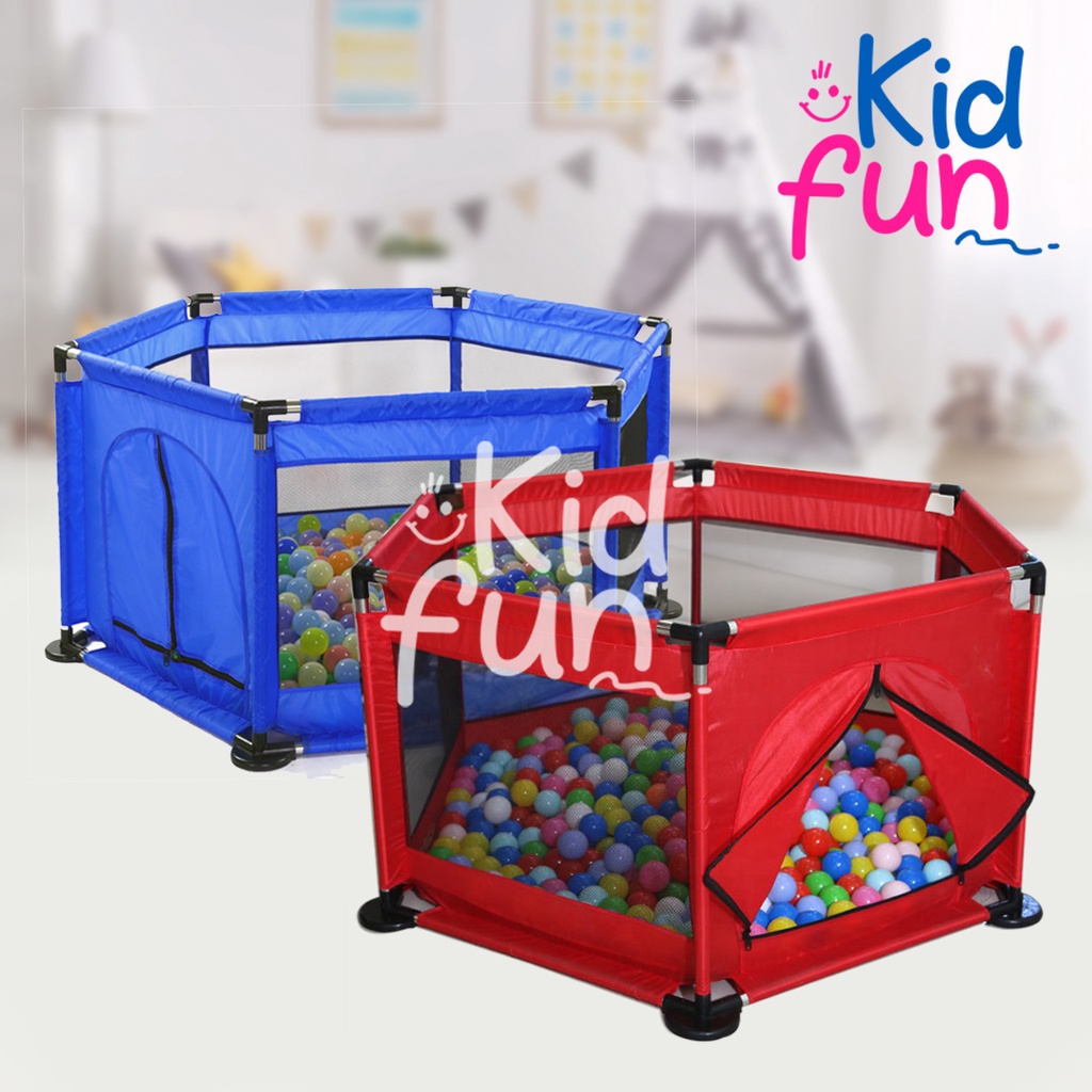 KidFun - Perlengkapan Bayi Playpen Pagar Anak-anak Stainless Steel Keranjang Mandi Bola Model Hexagon Peralatan Bayi Tempat Tidur Bayi