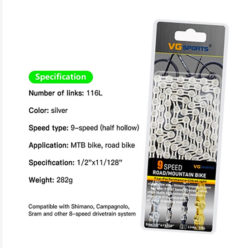 【Barang Tersedia】Rantai Sepeda Speed Bicycle Chain VG Sports 8 9 10 11 Half Hollow Aksesoris Peralatan Sepeda