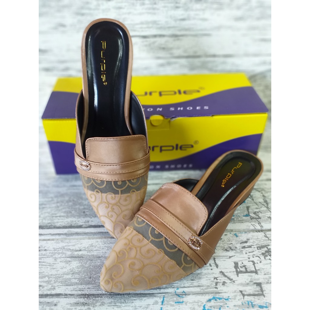 005purple/sandal slop wanita/brukat/hak2cm
