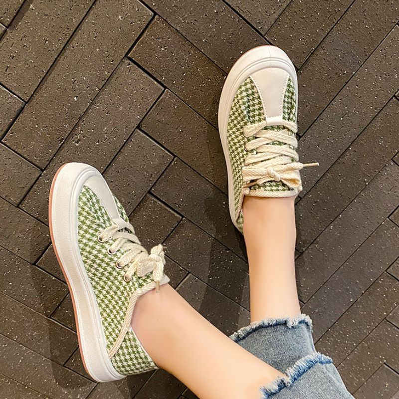 RYX - Fluff Plaid Sepatu Sneakers Tali Trendy Fashion Casual / Jalan - Ori Import