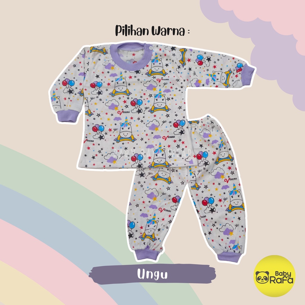 Setelan Piyama Baju Bayi Panjang Perempuan 3 - 18 Bulan merk VIORI motif UNICORN TERBARU